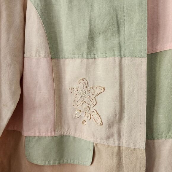Hearts of Palm Linen Rayon Blend color block embellished jacket womens size 14 - Picture 3 of 8